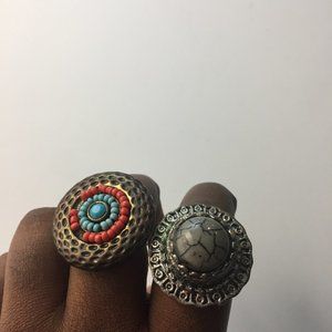 #1239 Bundle Ring Embossed And Faux Stone Fashion